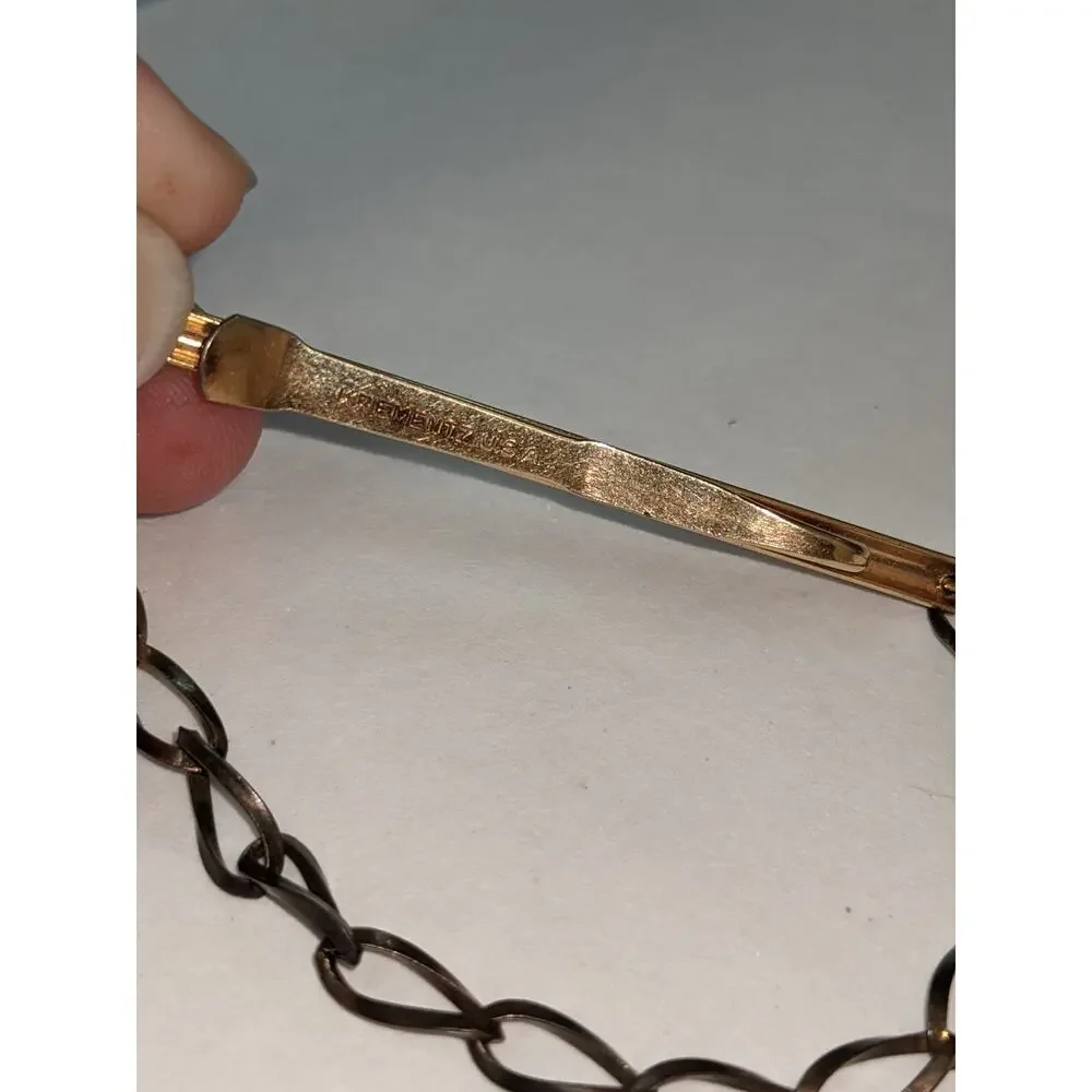 Krementz Vintage Tie Clip Money Clip Golden Metal with Chain Bobby Pin Style